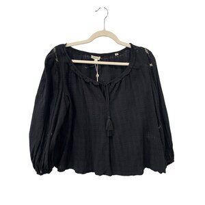 Max Studio London Ruffle Tassel Tie Blouse Womens S Ladder Lace Sleeve Boho NEW